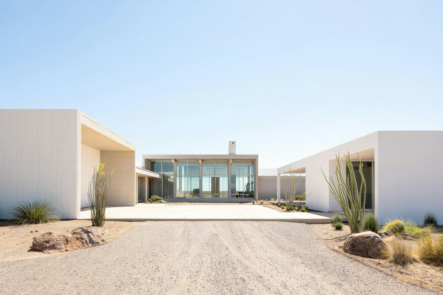 Modern independent house with a gravel driveway