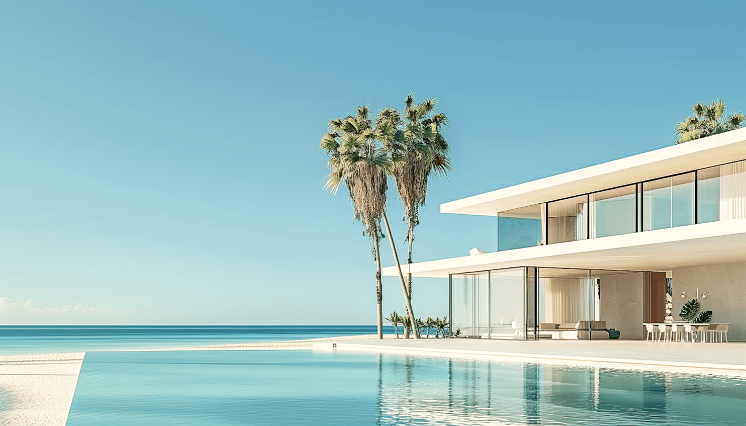 Modern villa with glass walls and a private pool